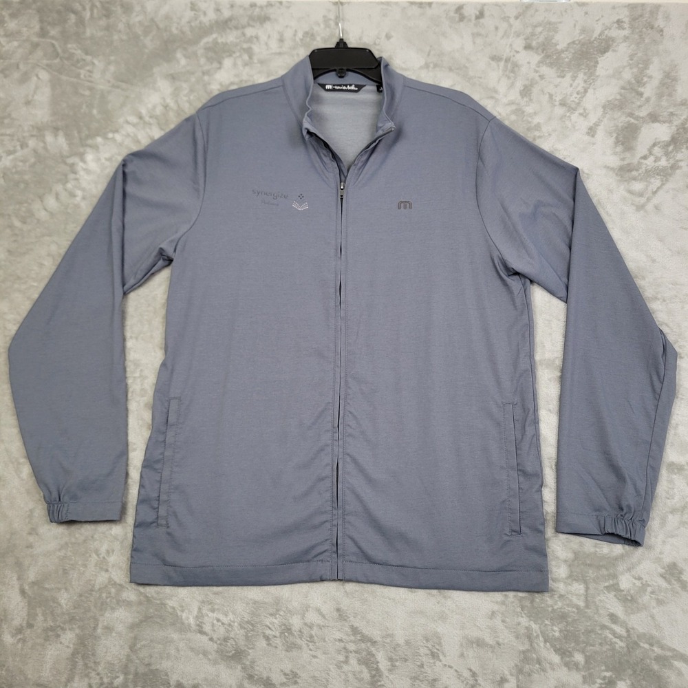 Travis Matthew Mens Jacket Size Large Blue-Gray Full Zip Golf Windbreaker Logo